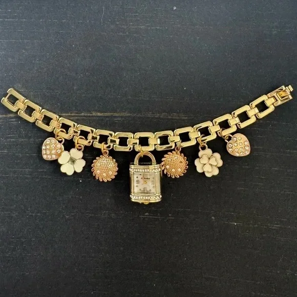 STRADA • Gold Charm Watch Bracelet New Battery Ready To Wear - Picture 5 of 5